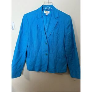 Talbots Blazer Womens Size 8 Turquoise Blue 100% Irish Linen Preppy 2 Buttons